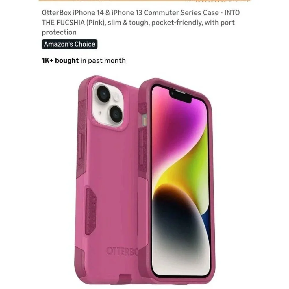 Otterbox iPhone 14 & Iphone 13 Commuter Series Case Fuchsia Pink & Ailun Protect